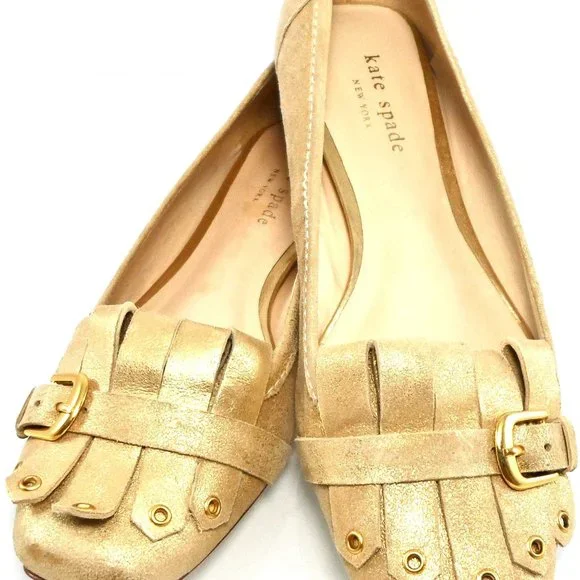 NIB $258 KATE SPADE NY GOLD FRINGED OXFORD BALLET FLATS SLIP ON FLAT LOAFERS - Picture 9 of 9